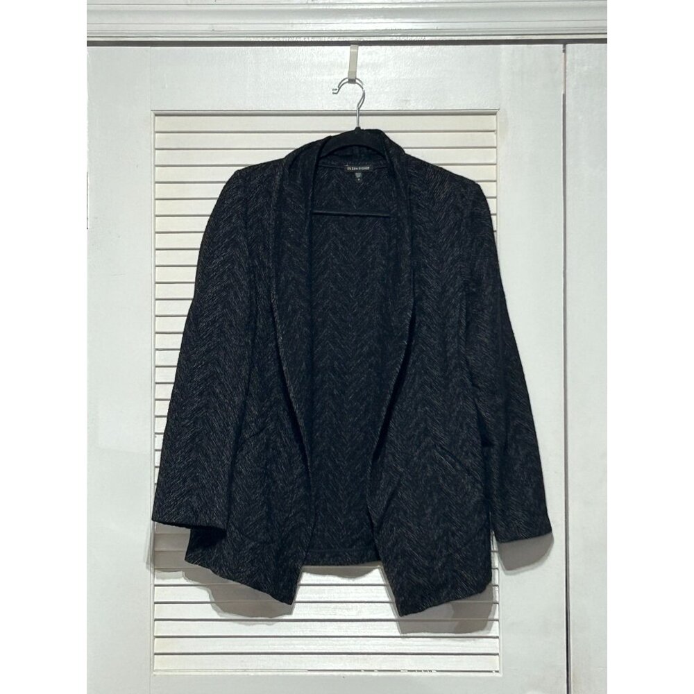Eileen Fisher Womens Black White Herringbone Wool Blend Sweater Blazer Sz S 3053 - Picture 8 of 10